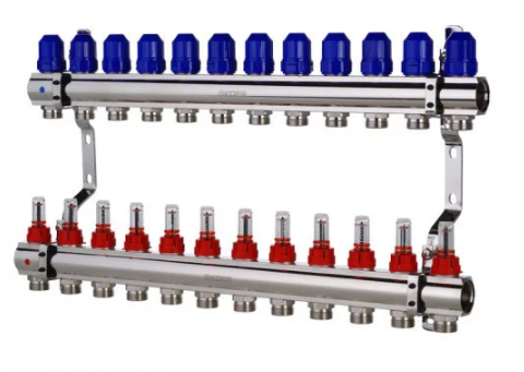 Колектор із витратомірами EP Чехія на 12 контурів для теплої підлоги латунний