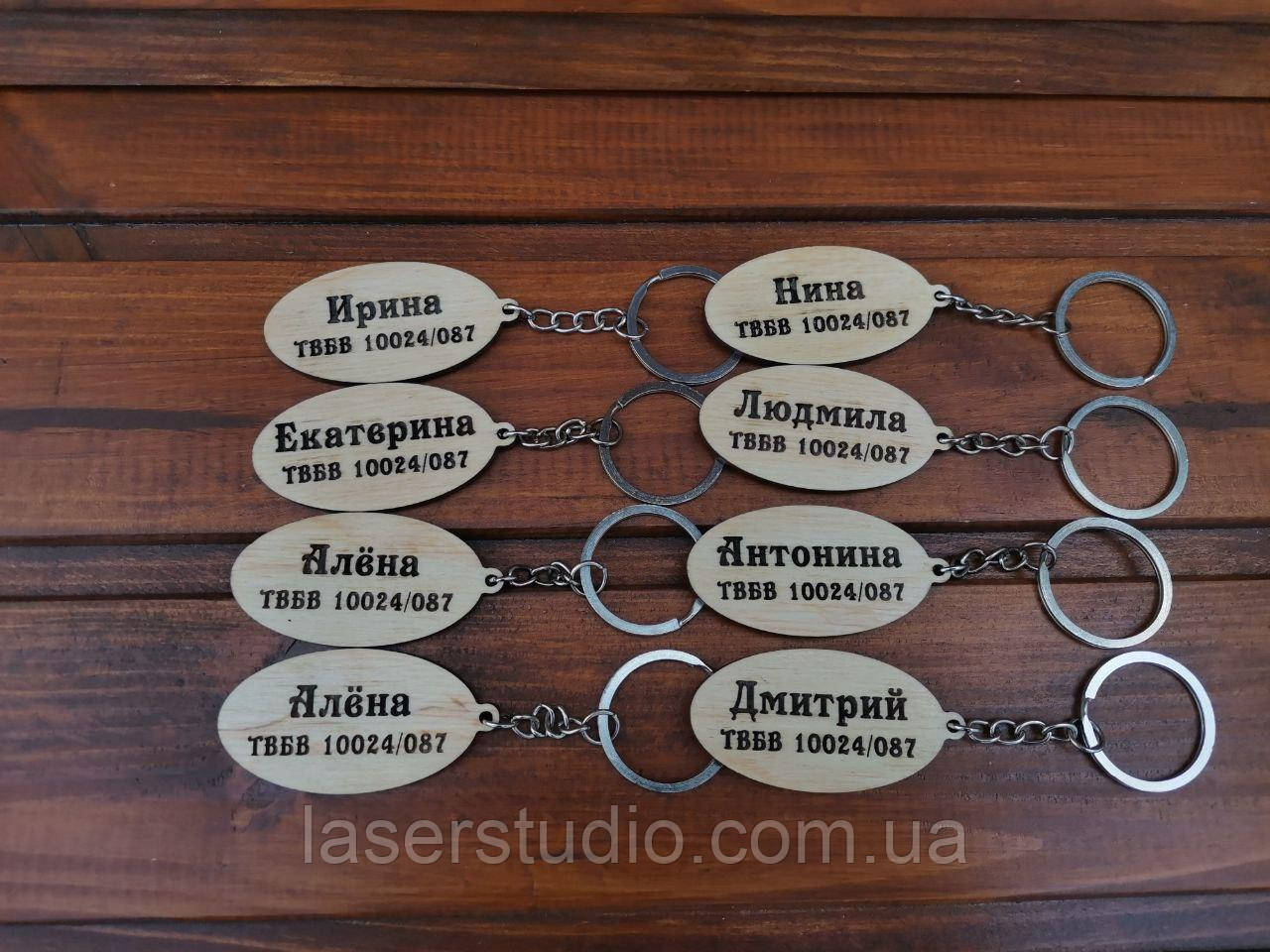 Брелок з фанери у формі Овал з лазерним гравіюванням Іменний брелок з фанери Брелок дерев'яний, фото 1