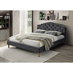 Двоспальне сіра велюрова ліжко Signal Chloe Velvet 160х200см з високим узголів'ям і дерев'яними ніжками