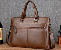 Чоловіча сумка для ноутбука екошкіра, чоловічий діловий портфель під ноутбук планшет локшина, макбук сумка-папка Світло-коричневий