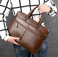 Мужская деловая сумка для документов на работу офисная, модный мужской деловой портфель формат А4 черный Светло-коричневый
