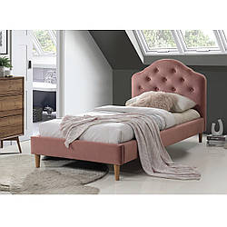 Односпальне велюрова ліжко Chloe Velvet 90х200см античний рожевий і дерев'яними ніжками