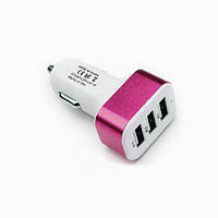 Устройство для зарядки 11582 автомобильное квадрат 3USB 3.1A (Pink White) | Юсб автозарядка