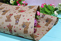 Двухсторонняя детская подарочная упаковочная крафт бумага "Милые мишки" 70см*10м