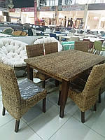 Обеденный комплект Касабланка CRUZO (стол и 6 стульев) ротанг + абака коричневый
