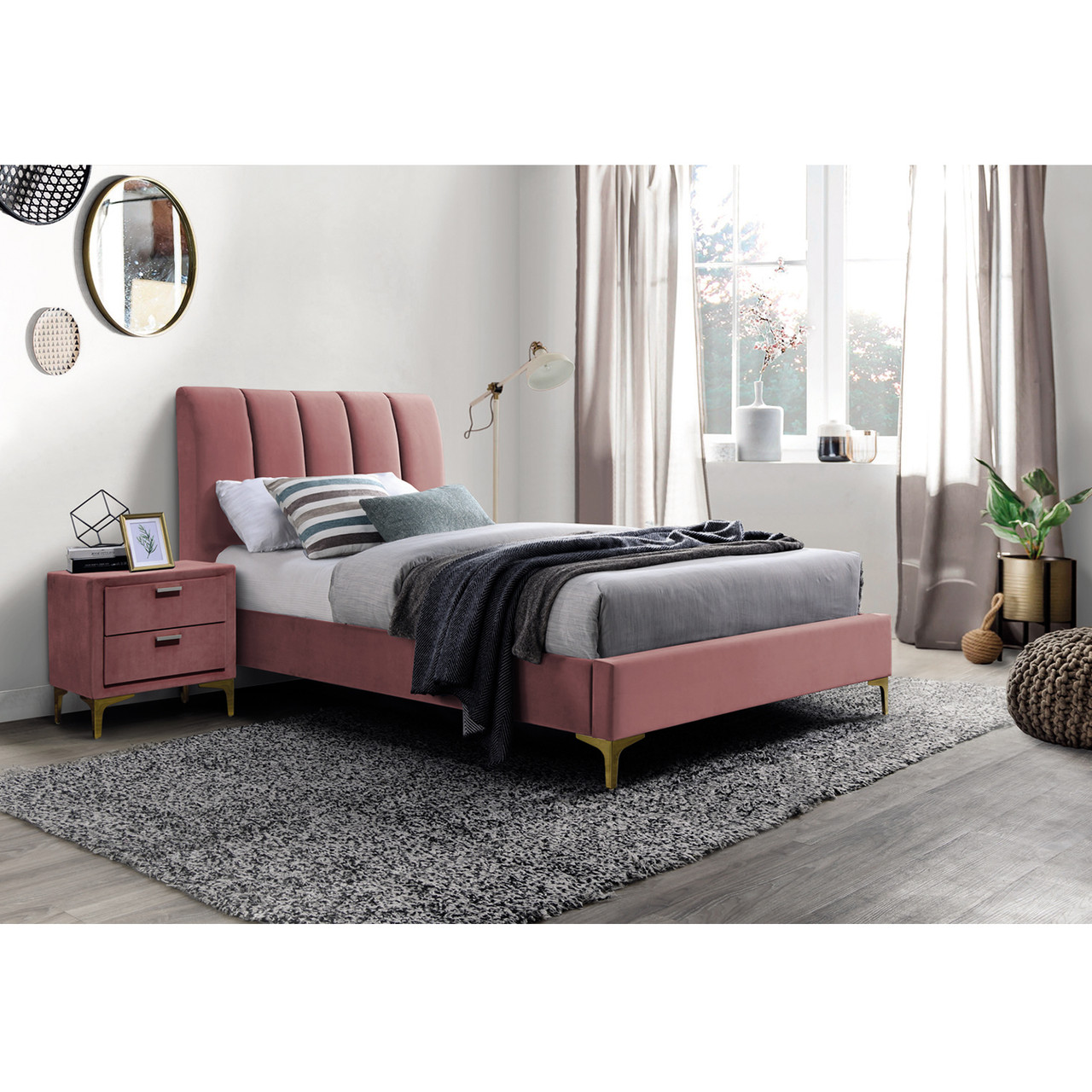 Односпальне ліжко Signal Mirage Velvet 90х200см античний рожевий з ортопедичним підставою