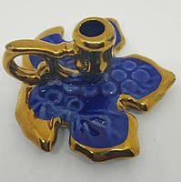 Підсвічник керамічний у глазурі Виноградний лист синій (ультрамарин) із золотим