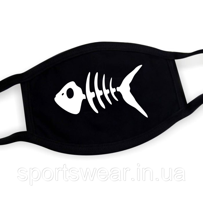 Двошарова захисна Багаторазова маска з принтом Скелет Риби бавовняна трикотажна доросла, підліткова, фото 1