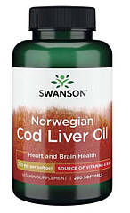 Swanson Norwegian Cod Liver Oil 350 mg, Жир печінки тріски (250 капс.)