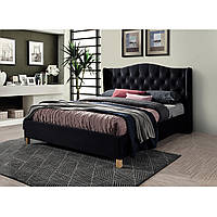 Двуспальная черная бархатная кровать Signal Aspen Velvet 160x200см с мягким изголовьем и ламелями