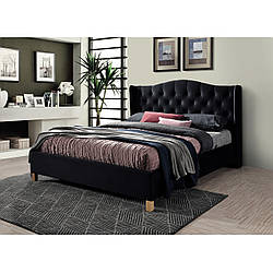Двоспальне чорна оксамитова ліжко Signal Aspen Velvet 160х200см з м'яким узголів'ям і ламелями
