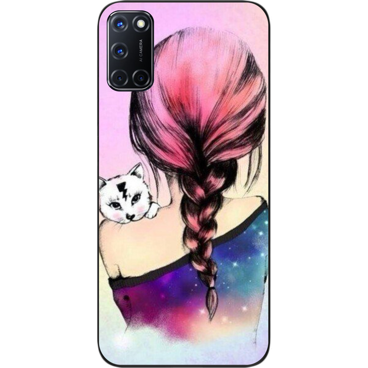 Силіконовий чохол для OPPO A72 з картинкою Дівчина з кошеням, фото 1