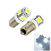 LED BA9S T4W лампа в автомобіль 2шт, 4+1 SMD 5050, білий