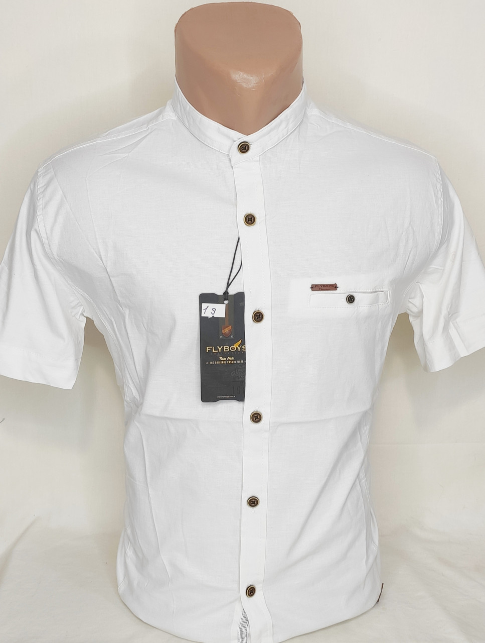 Чоловіча теніска біла приталені Fly Boys vкs-0001 однотонна Туреччина комір стійка льон, ошатна, стильна