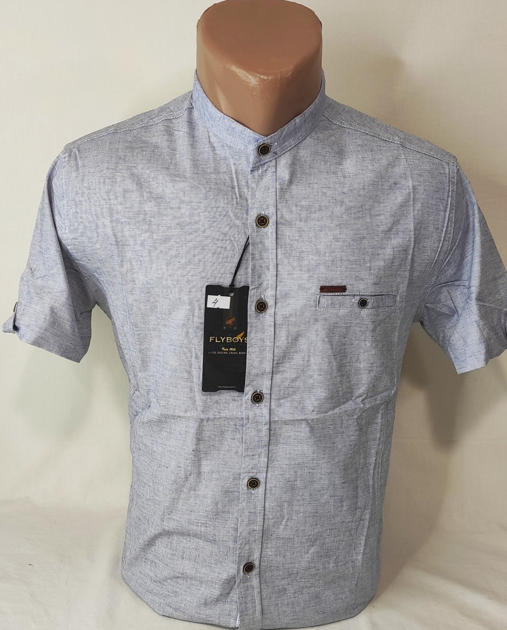 Чоловіча теніска сіра приталені Fly Boys vкs-0004 однотонна Туреччина комір стійка льон, ошатна, стильна S