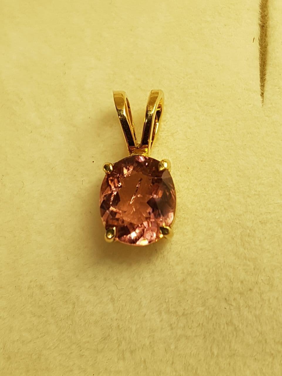 Золотий Кулон/Підвіска 750 проби з натуральним турмаліном рубеліт, фото 1