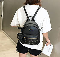 Женский городской рюкзак с брелком мини рюкзачок, набор 2 в 1 рюкзачек + ключница кошелек Черный