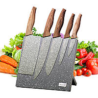 Набір ножів 6 предметів з нержавіючої сталі на підставці з мармуровим покриттям