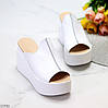 Шкіряні лаконічні білі жіночі шльопанці сабо натуральна шкіра на платформі, фото 8