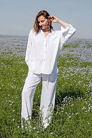 Білий костюм для вагітних та годуючих з брюками літній м'який з легкої бавовняної тканини, 5331749-Б