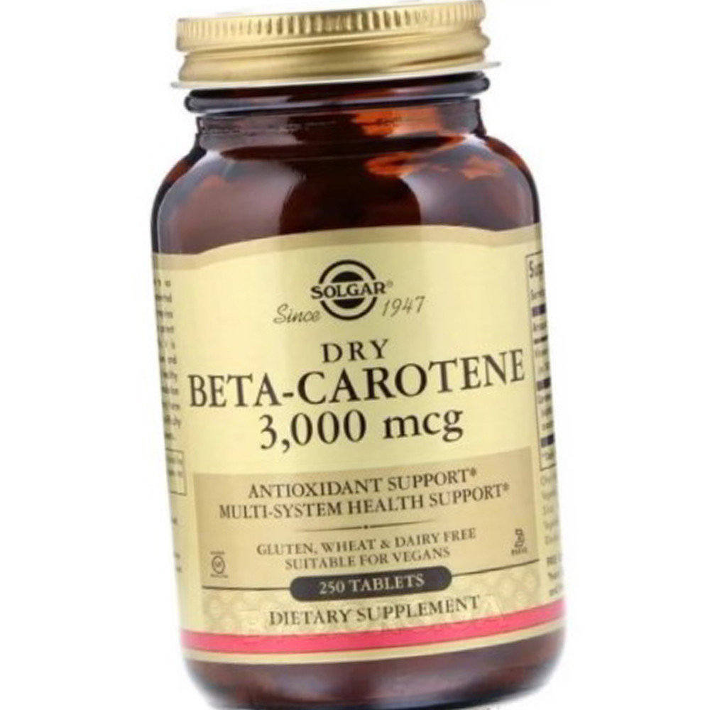 Бета-каротин (Вітамін А) Солгар Solgar Dry Beta-Carotene 3,000 mcg 250 таблеток