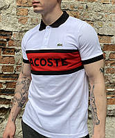 Мужская футболка поло Lacoste, цвет белый, размеры XL и 3XL