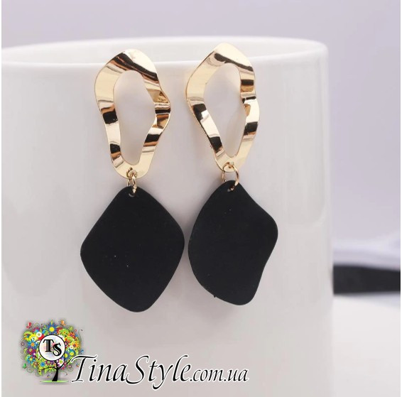 Сережки Сережки Квітка колір чорний ємаль матові пелюстки кристал Розкішні, фото 1