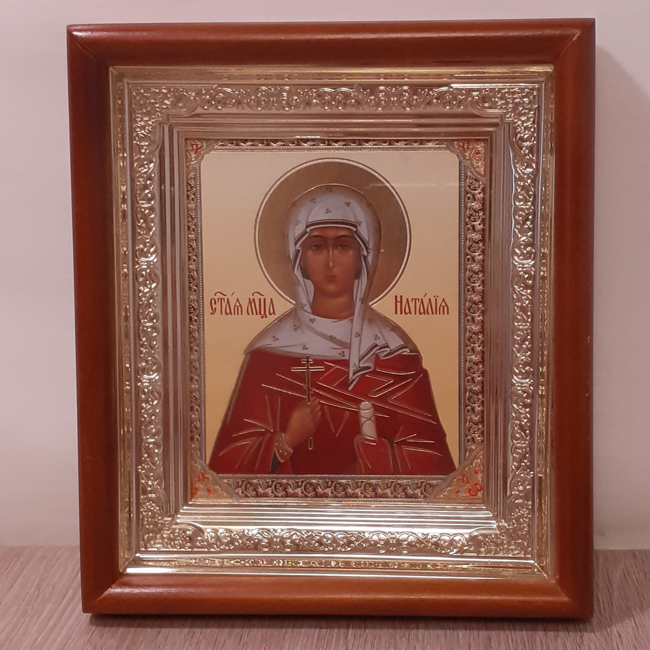 Ікона Наталія свята мучениця, лик 10х12 см, в світлому прямому дерев'яному кіоті