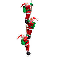 Новогодняя светодиодная декорация - 3 Деда Мороза 35 см на веревке L 1 м, красный, дюралайт, IP44 (051427)