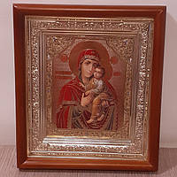 Икона Киево-Братская Пресвятая Богородица, лик 10х12 см, в светлом прямом деревянном киоте