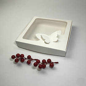 Коробка для пряника, 200*200*30 мм, з вікном "метелик", біла