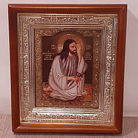Икона Иисуса Христа Плач об абортах, лик 10х12 см, в светлом прямом деревянном киоте