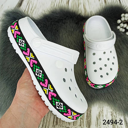 Сабо крокси жіночі білі з яскравим візерунком вишиванка Даго Стиль 2494_2, фото 1