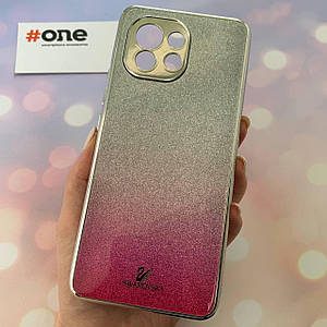 Чохол для Xiaomi Mi 11 SWAROVSKI скляний з блискітками чохол на телефон сяомі мі 11 малиновий