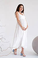 Сарафан для беременных регулируемые бретельки белый муслиновая ткань, 5323746-Б