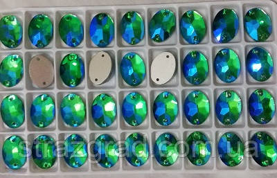 11х16мм ОВАЛЬНІ пришивні Emerald AB скло