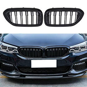 Решітка ноздрі BMW (БМВ) 5 series (G30, G31) 2017-2020 Чорний Глянець 2 ребра