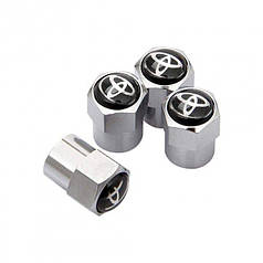 Металеві ковпачки на ніпель, золотник автомобільних коліс з лого Toyota Short Silver Тойота (4 шт.)