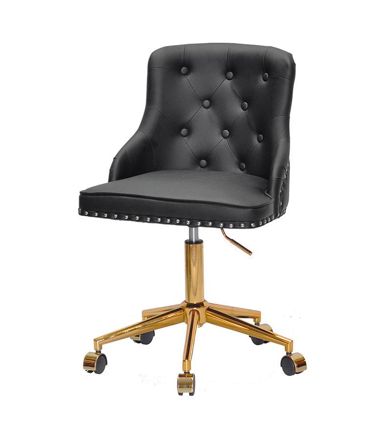 Стілець Olimp GD-Modern Office чорний шкірзам на золотій хрестовині модерн із колесами, фото 1