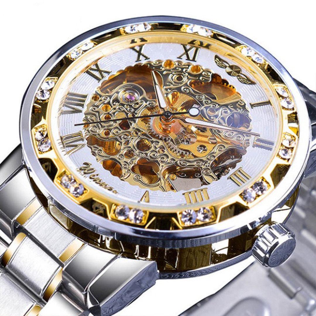 Механічні чоловічі годинник Winner Metal комбінований ремінець білий циферблат