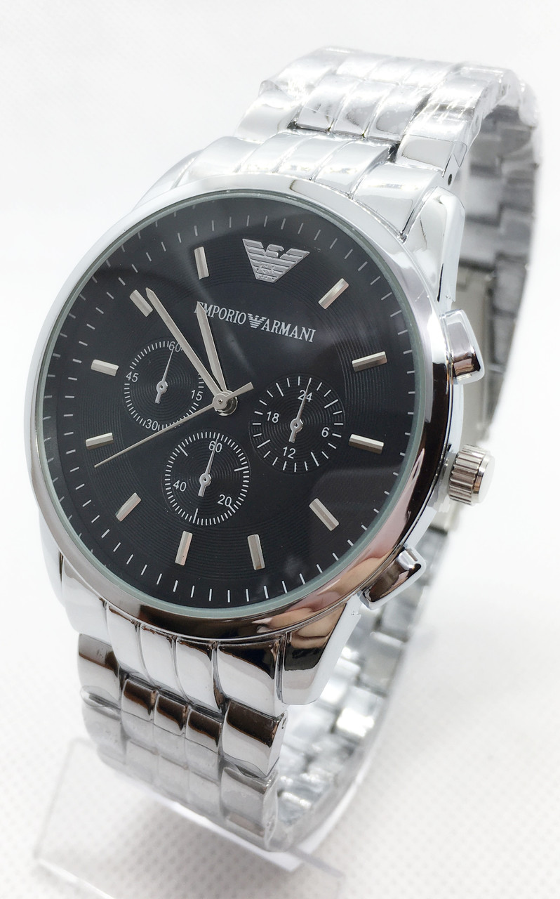 Годинники чоловічі наручні Emporio Armani (Емпоріо Армані), сріблясті з чорним циферблатом ( код: IBW687SB )