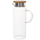 Глечик - заварник з жаротривкого скла 1,5 л з бамбуковою кришкою, фото 2