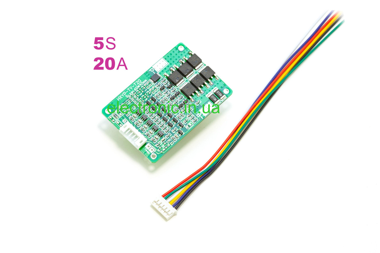 BMS контролер для 5 Li-Ion HX-5S-TY-T20 21V з балансиром.