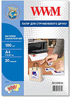 Фотобумага WWM, самоклеящаяся, матовая А4, 100 г/м2, 20л (SA100М.20).