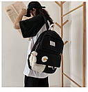 Рюкзак шкільний для дівчинки, чорний водонепроникний з брелком і ромашкою Rentegner., фото 6