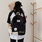 Рюкзак шкільний для дівчинки, чорний водонепроникний з брелком і ромашкою Rentegner., фото 9