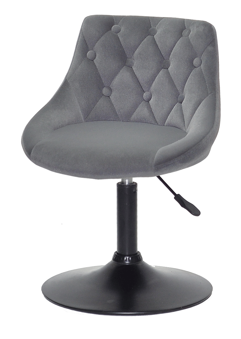 Стілець Foro Button BK-Base сірий 1004 велюр із каретною стяжкою на чорній круглій опорі-ноге, фото 1