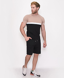 Літній спортивний костюм чоловічий стильний із шортами та футболкою, розмір S, M, L, XL, колір бежевий, моко