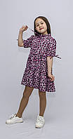 Ошатне стильне плаття "Арі" з ярусною спідницею для дівчаток 6-12 років кольору фуксії