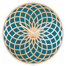 Годинник настінний круглий з дерев'яним циферблатом у вигляді сонця "Sun Small Turquoise" Ø35 см